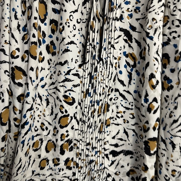White House Black Market Animal Print Blouse - Black, White, Gold - Picture 3 of 6